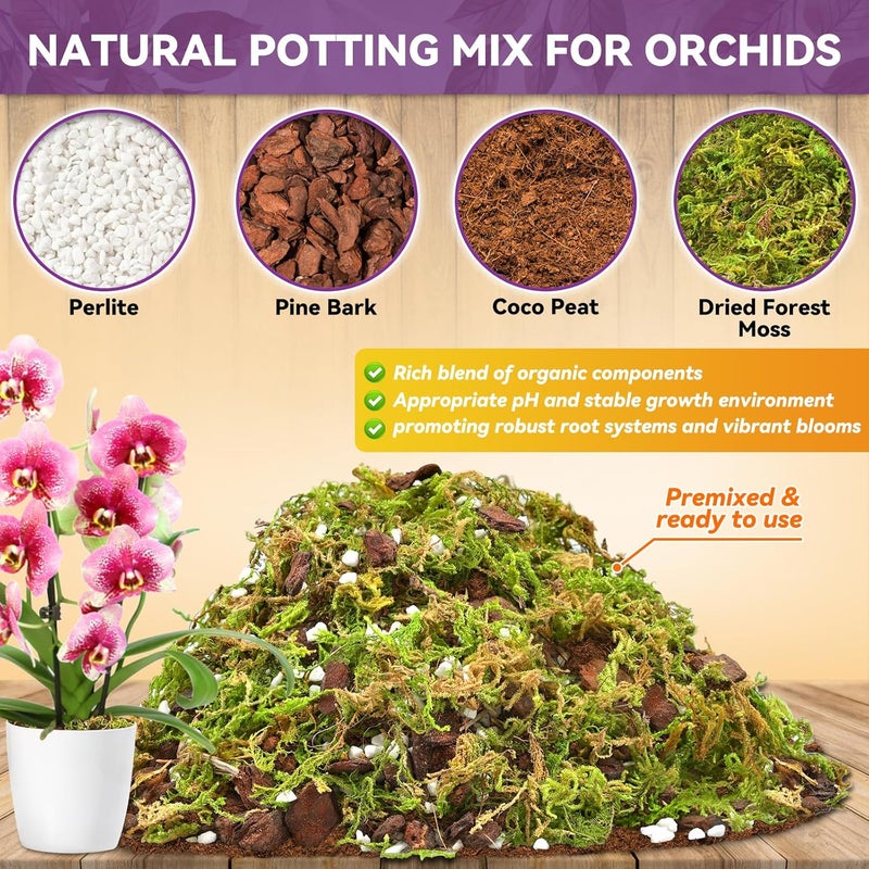 Riare 4QT Orchid Potting Mix for Repotting- Orchid Repotting Kit Include Moss, Pine Bark, Perlite, Coco Peat- Premium Orchid Soil Medium for Indoor Potted Plants Root Ventilation & Expanding - Image 2